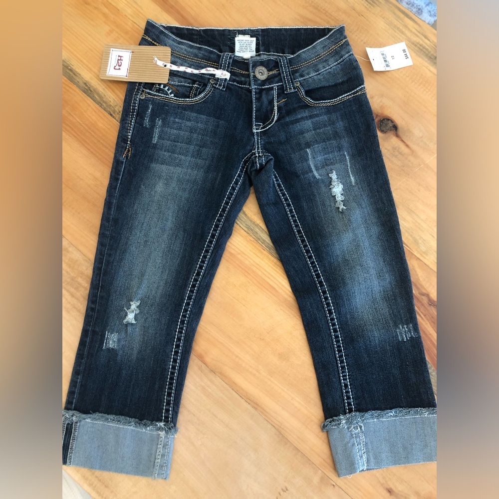 H2j Cropped Distressed Dark Wash Women's Jeans - Navy, Size 1/2